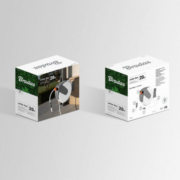 Автоматическая катушка со шлангом 1/2", 20 м и принадлежностями WHITE LINE (Bradas)